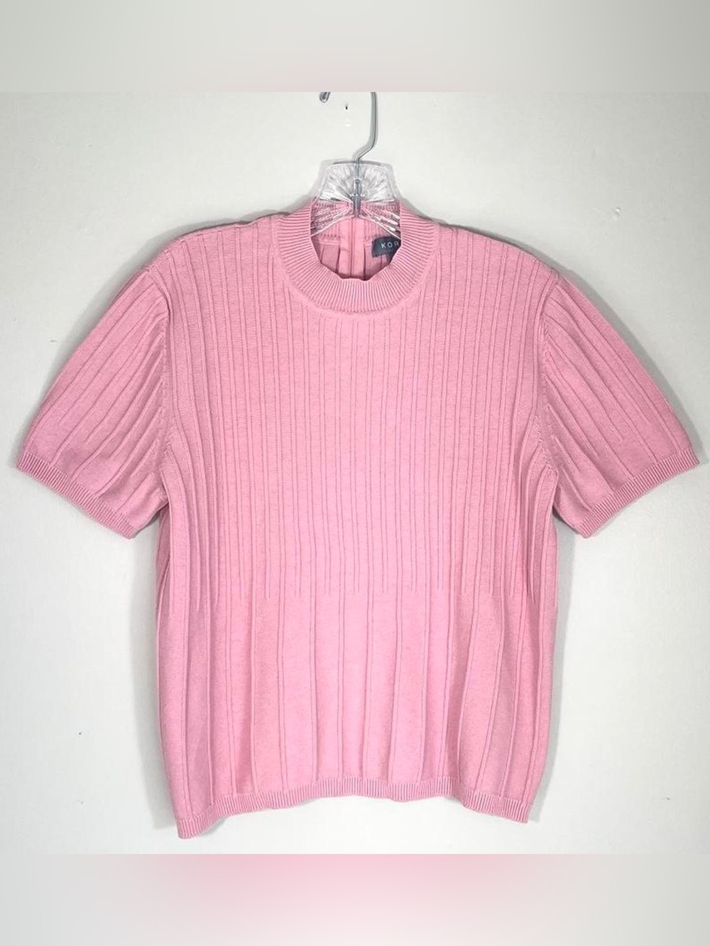 Koret Pink Ribbed Mock Neck Short Sleeve Sweater Top